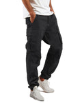 LYRXXX Pantalones Cargo para Hombre, Pantalones Casuales de Trabajo con Cordón, Algodón, para Senderismo, Joggers, Sudaderas para Hombres en Negro