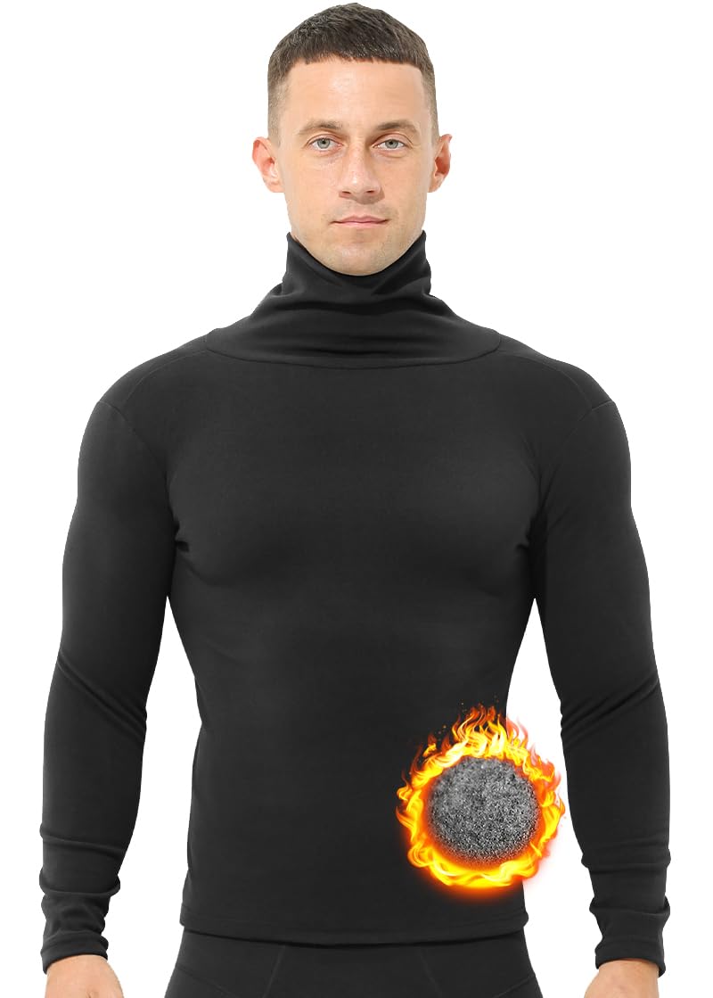 BeulviK Mens Turtleneck Long Sleeve Thermal Underwear Tops Mens Thermals Fleece Lined Warm Long Sleeve Shirts for Men Base Layer Cold Weather Winter Warm Undershirt Ropa Termica