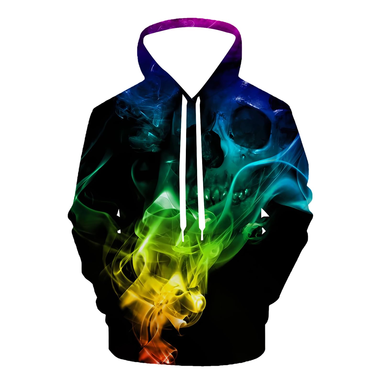 QiErDesign Rainbow Skull Hoodies for Women Men 3D Print Graphic Fleece Sweatshirts Pullover Novelty Hoody Hooded With Pockets