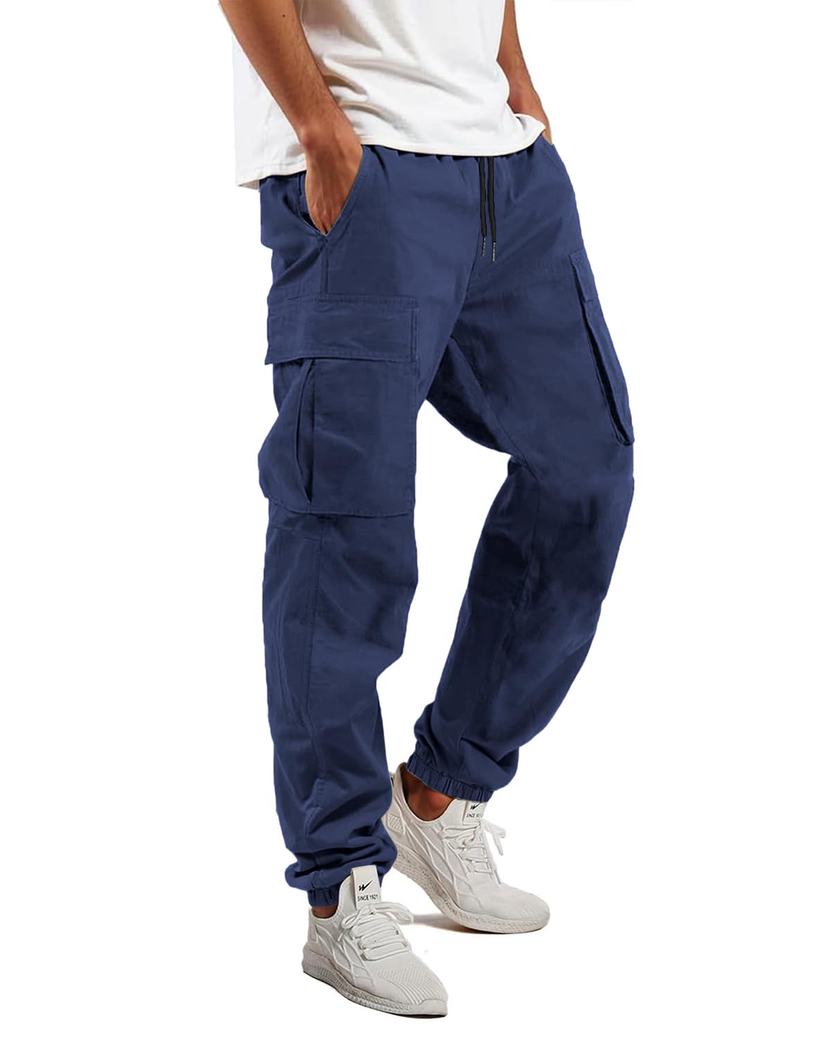 LYRXXX Pantalones Cargo para Hombre, Pantalones Casuales de Trabajo con Cordón, Algodón, para Senderismo, Joggers, Sudaderas para Hombres en Negro