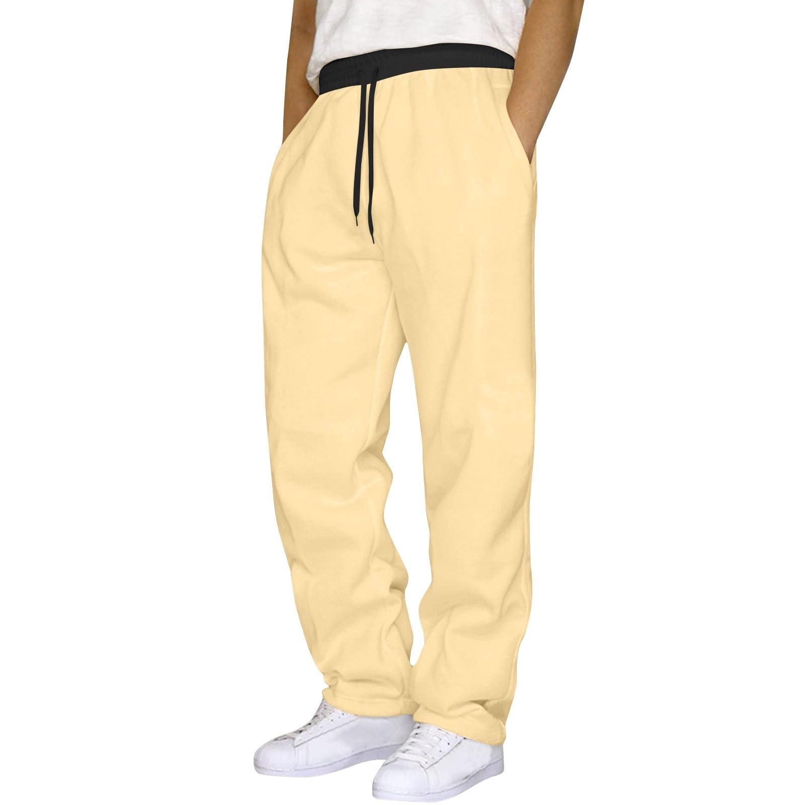Pantalones Deportivos para Hombre, Tipo Jogger Yoga, Casuales, Atléticos, con Cintura Elástica, Bajo Suelto, de Punto, con Bolsillos, Color Caqui