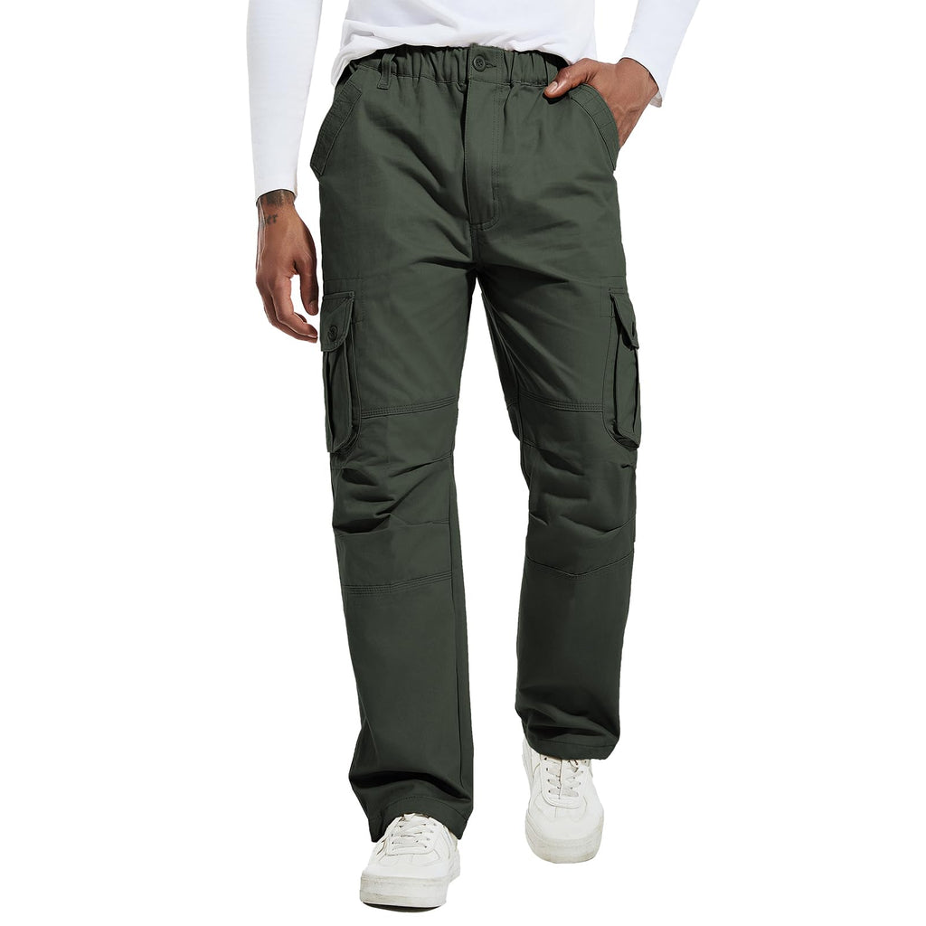 Mens Cargo Pants Outdoor Casual Joggers Fit Athletic Pants Cotton Straight Pockets Work Elastic Waist Sweatpants for Men (US Alpha X-Large Regular Regular Dark Green)