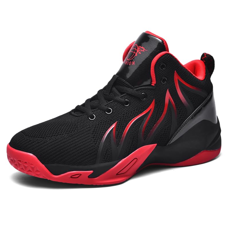 CJSPORX Zapatillas de Baloncesto para Hombres Antideslizantes Sneakers de Moda Zapatos de Hombre Negro y Rojo-3 Talla 8