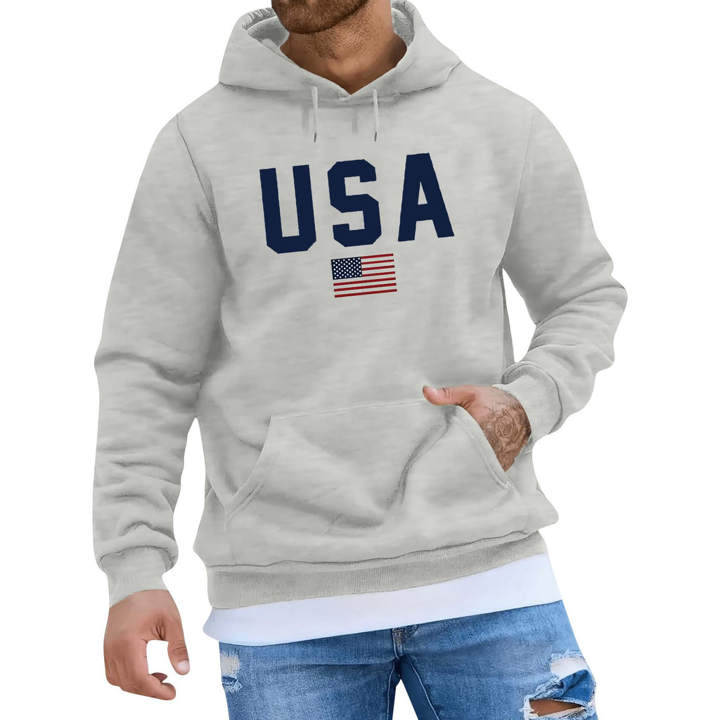 Sudaderas con Capucha Gráficas para Hombre, Polar Estilo Occidental de EE.UU. con Bolsillos y Tallas Grandes, Tops de Moda para Exteriores, Ropa de Invierno, Sudaderas Ropa Deportiva para Hombre, Conjuntos Gris Talla L